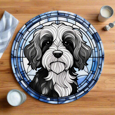 Cavapoo Black & White Glass Suncatcher Worktop Saver